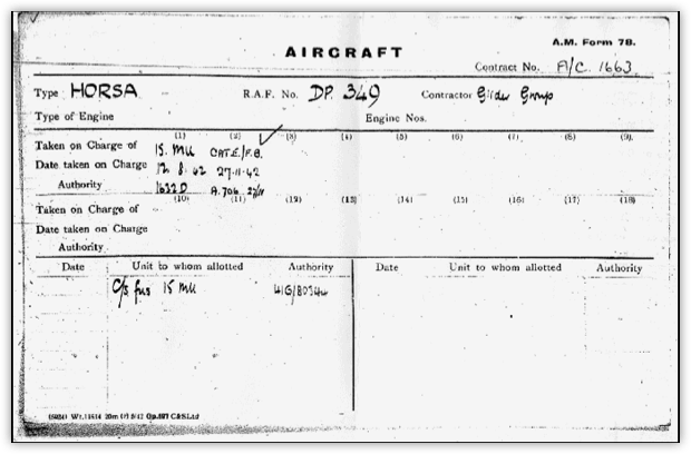 Air Minisrty Form 78 Horsa DP349
